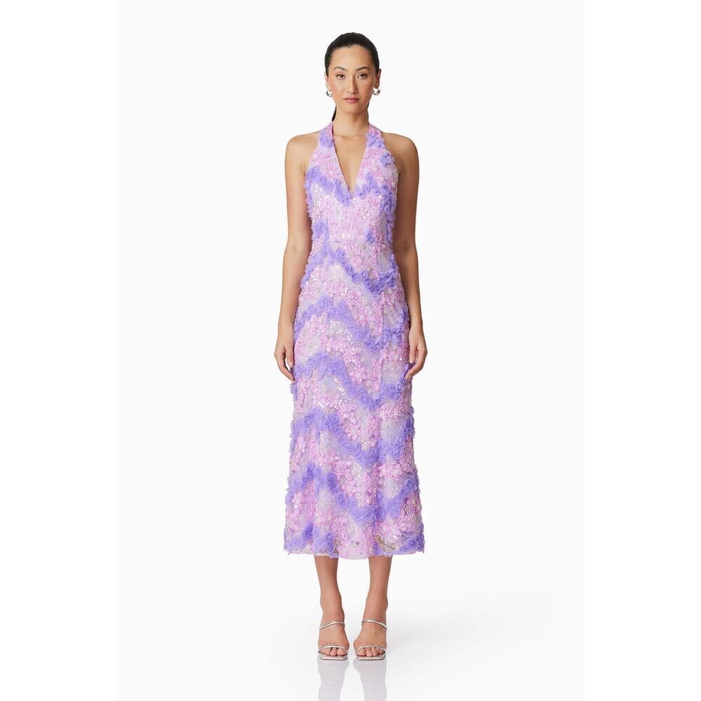 Elliatt Vonni Halter Midi Dress in Purple weddings Guest Party Dinner size S NWT - Picture 2 of 6